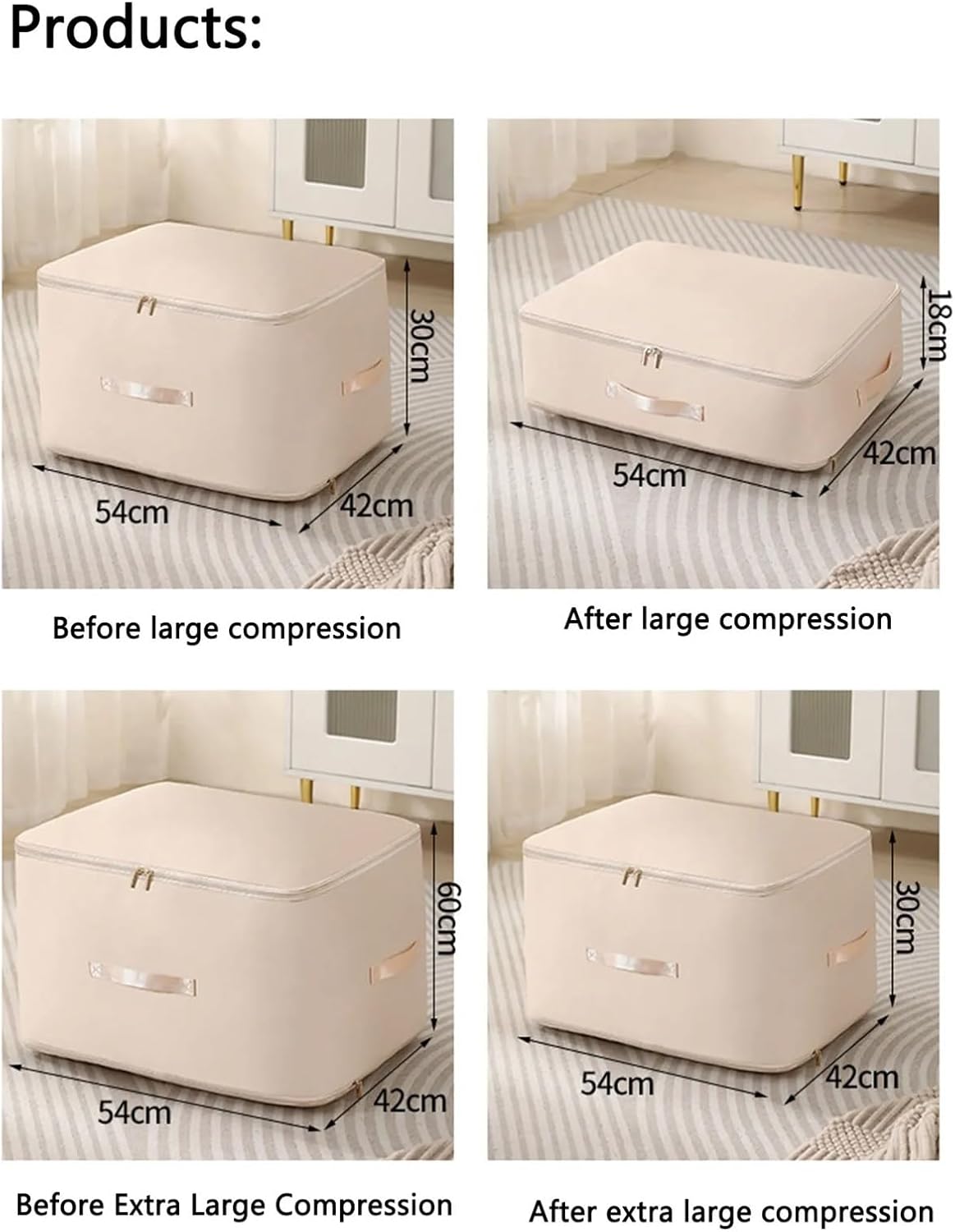 Gongsatin Material Compression Packing Cube Dustproof Foldable Compressed Storage Bag Large Capacity Moisture-proof(1 pcs apricot,L)