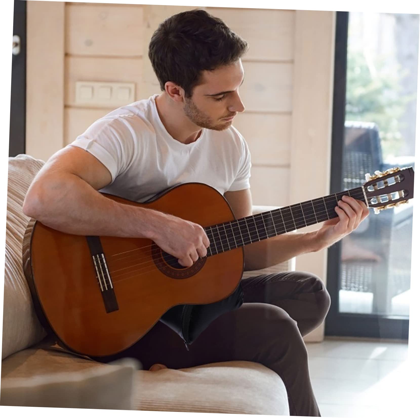 Mikikit Poggiapiede per Nero Chitarra Classica Supporto Pieghevole | Stabilità per Performance e Pratica Pelle Sintetica e Schiuma , Fascia Elastica Antiscivolo