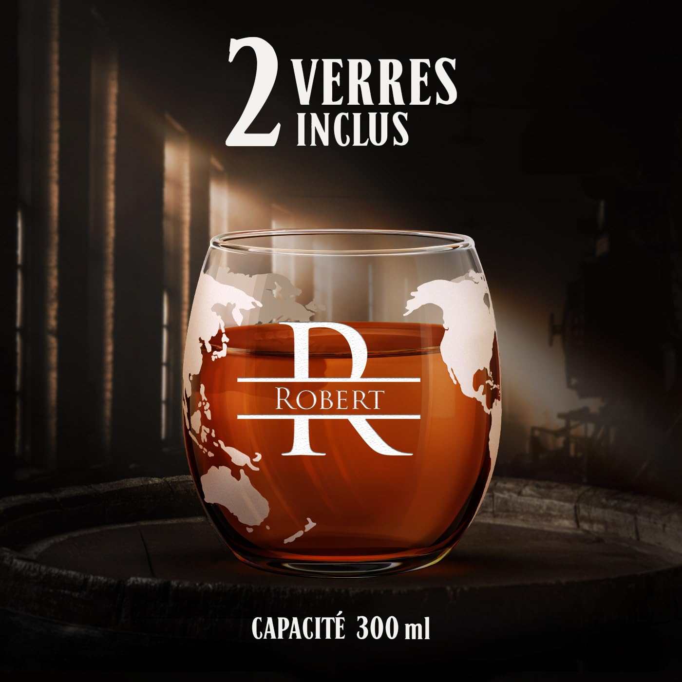 Maverton Ensemble de Carafe Globe avec 2 verres gravés à whisky - Whiskey Set pour chaque gentleman - Cadeau d’anniversaire pour les hommes - Décanteur et 2 verres - Initiale