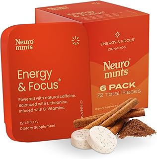 Neuro Mints | Nootropic Energy Caffeine Mints | 40mg Caffeine + 60mg L-theanine + B Vitamins for Energy and Focus, Sugar Free + Vegan + Keto, Caffeine Supplement for Adults Cinnamon Flavor (72 Mints)