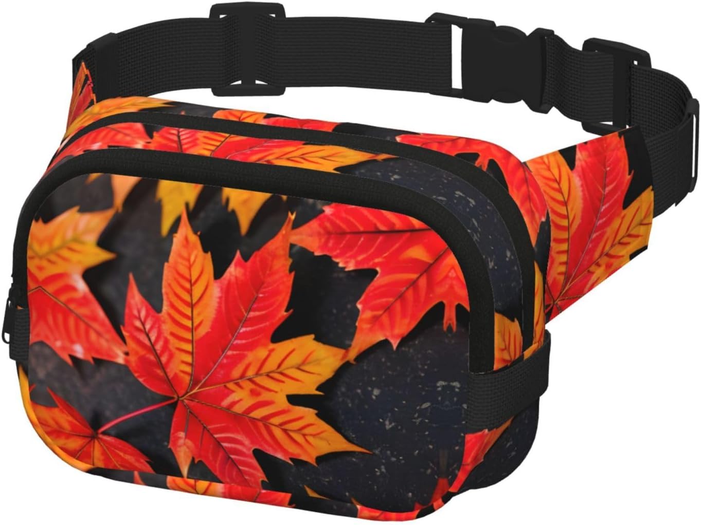 Fall Red Leaves print Large Fanny Packs for Women Cute Cross Body Waist Bag Fashionable Fanny Pack
