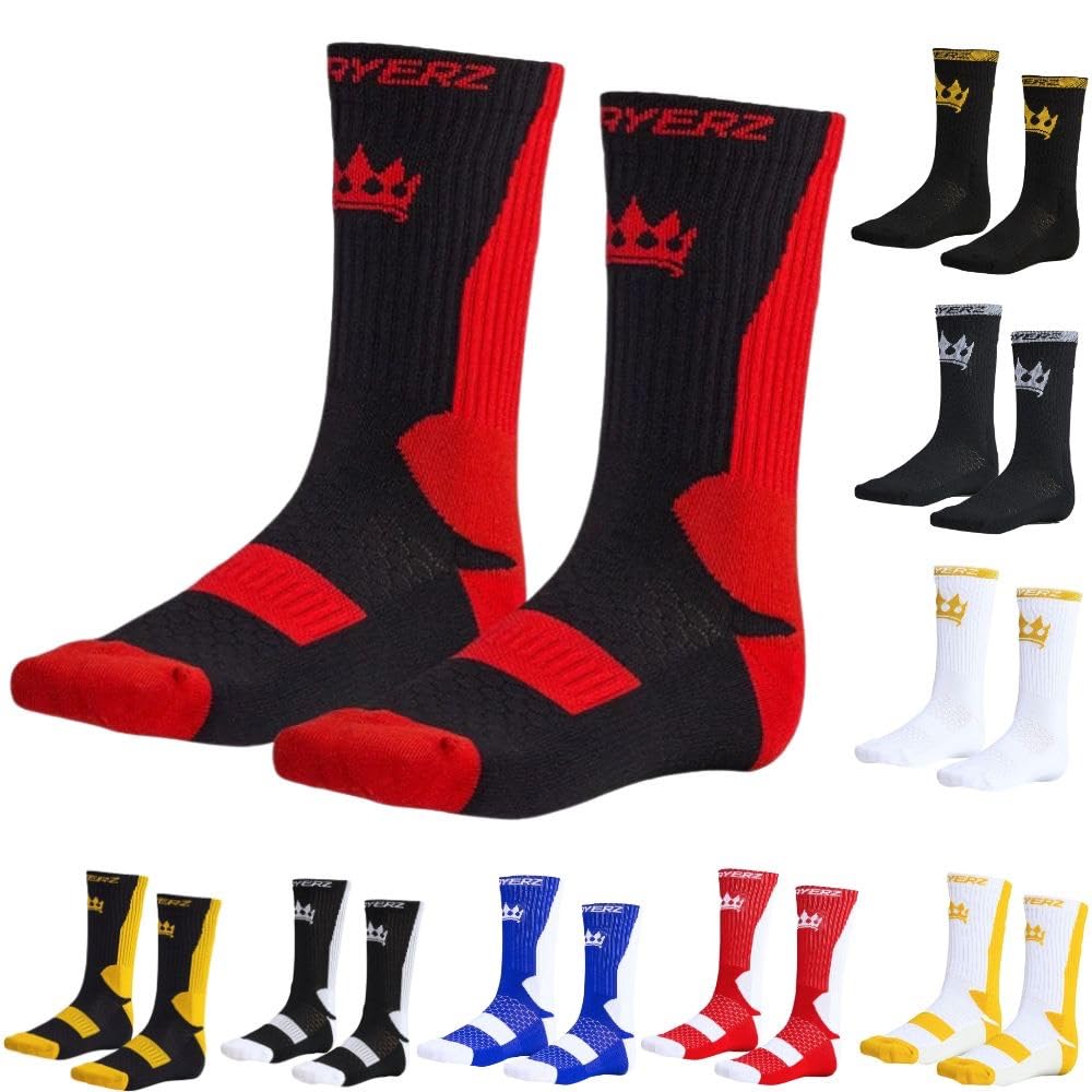 Playerz Black/Red Boxing Socks - Adults, Athlete Designed Moisture-Wicking Durable Sports Socks, Fitness Socks - Ideal For Boxing, Running, Workouts, And Training Adults 6-11 Uk 39-46 Eu ()