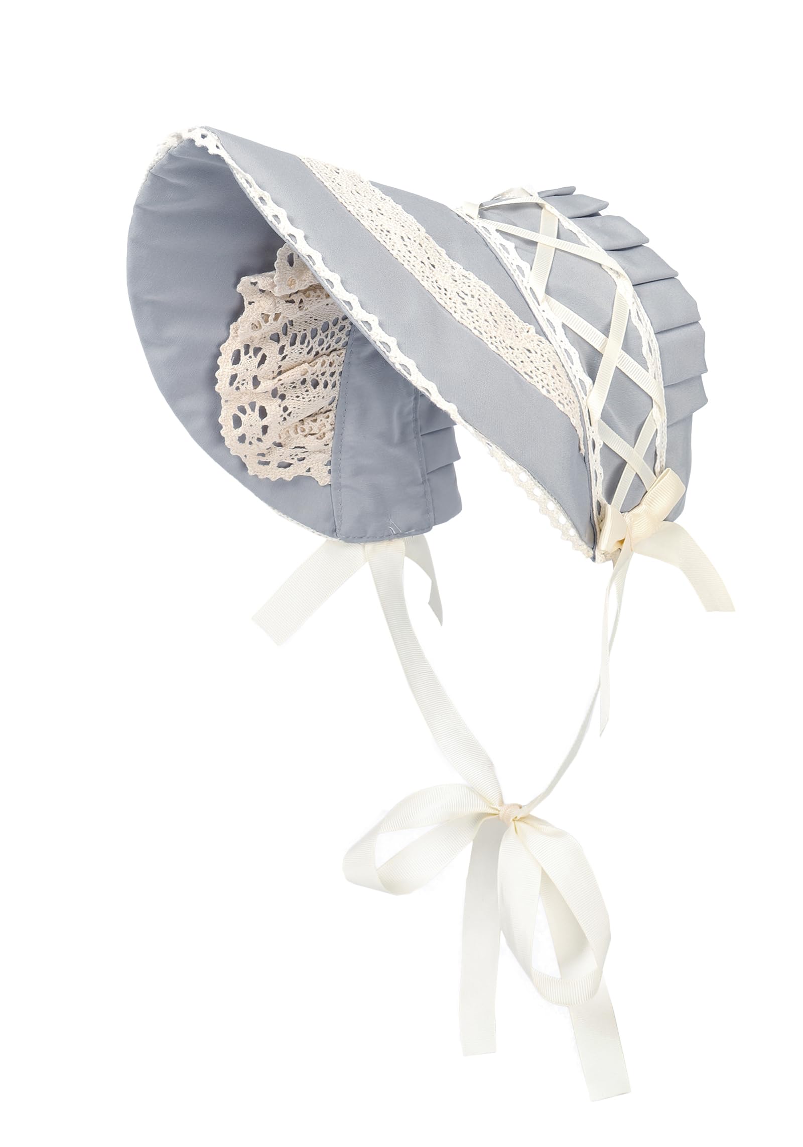 FURPHI Victorian Bonnet Colonial Hat with Lace Tea Party Costume Sun Cap for Women, Grey, Adult