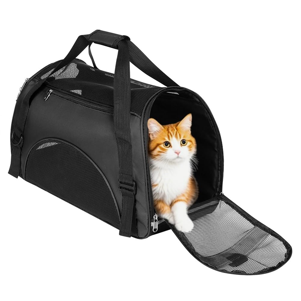 Sac de Transport Chien Chat Portable Sac à Main Respirant et Pliable Caisse de Transport avec Bandoulière Réglable Sac de Voyage Amovible en Avion Voitrure Train