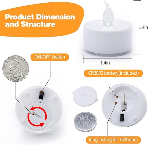 Miniatura 7 de KOABY Paquete de 122450100200400 luces de té parpadeantes sin llama, blanco cálidoamarillo cálido, duran más de 150 horas, velas de té a pilas para