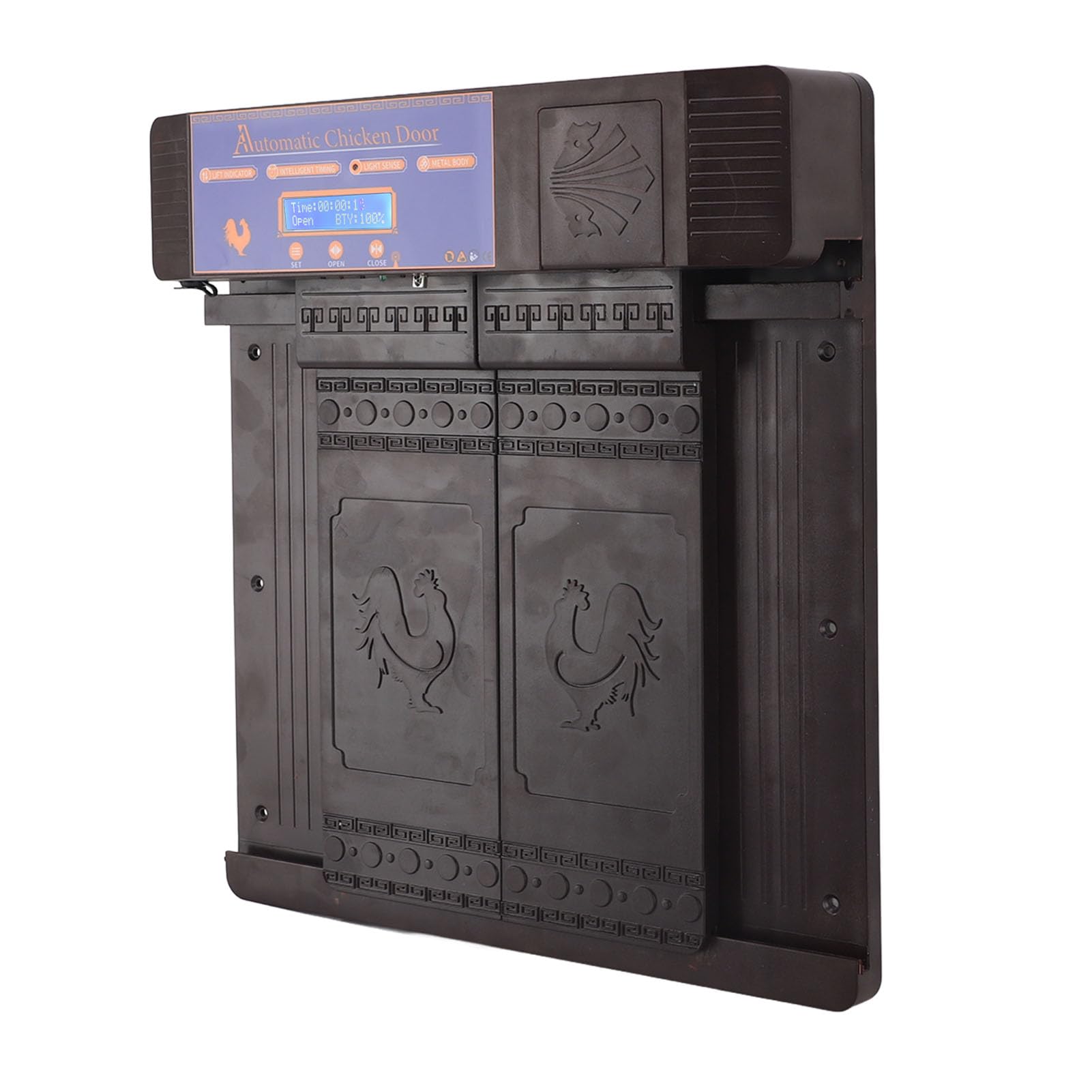 Control Remoto para Puerta de Gallinero, Alarma de Batería Baja, Sensor de Luz, Abridor de Puerta para Gallinero, Resistente a la Intemperie para Patio Trasero (Marron Oscuro)