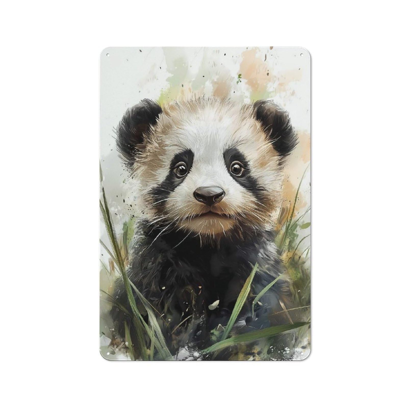 Junmoney Cute Panda Cub Watercolor Vintage Metal Wall Decor 30X20cm, Vintage Tin Sign For Bakery, Diner, Cafe Or Family Room