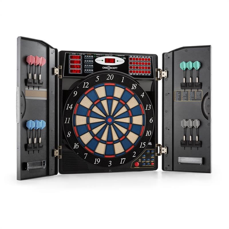 Oneconcept Masterdarter - Freccette Bersaglio Elettronico, Tiro al Bersaglio, 12 Freccette Punta Morbida, Freccette Bersaglio Fino a 16 Giocatori, 38 Giochi, Avversario Virtuale