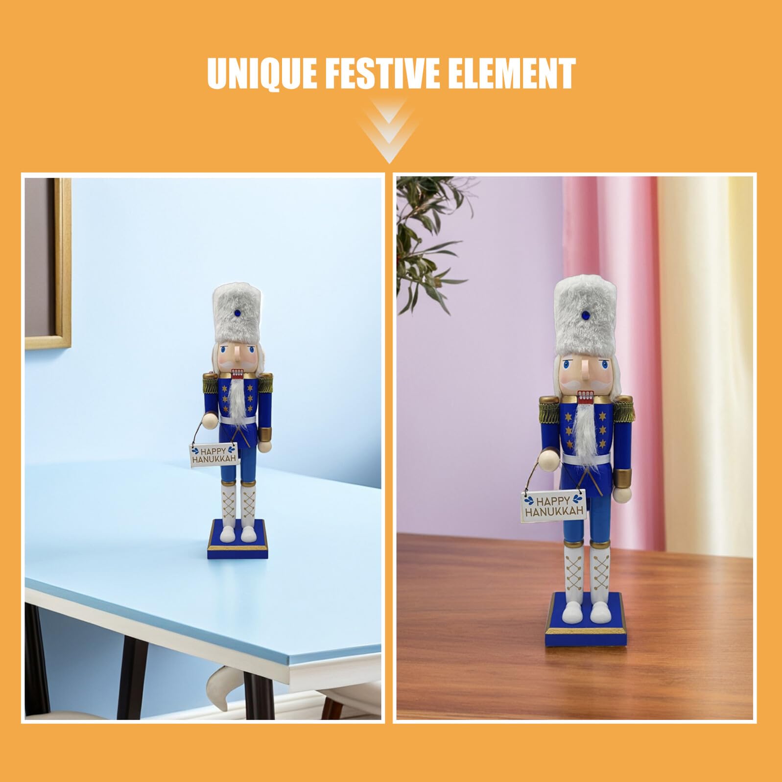 Lurrose Décoration Soldat Casse-Noisette Figurine Traditionnelle Bois Ornement de Table pour Hanoukka et Fêtes Juives