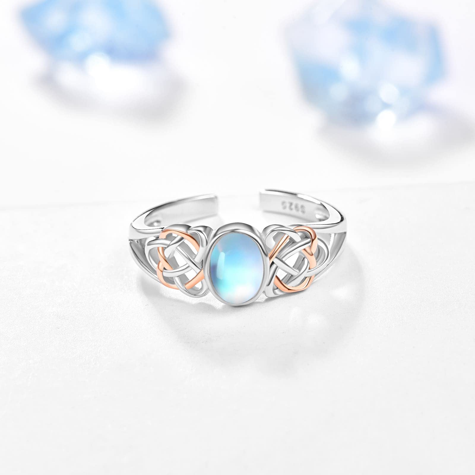 Keltischer Knoten Ring 925 Sterling Silber Ringe für Frauen Mondstein Ring Keltischer Knoten Offener Verstellbarer Ring Versprechen Schmuck(Keltischer Mondsteinring)