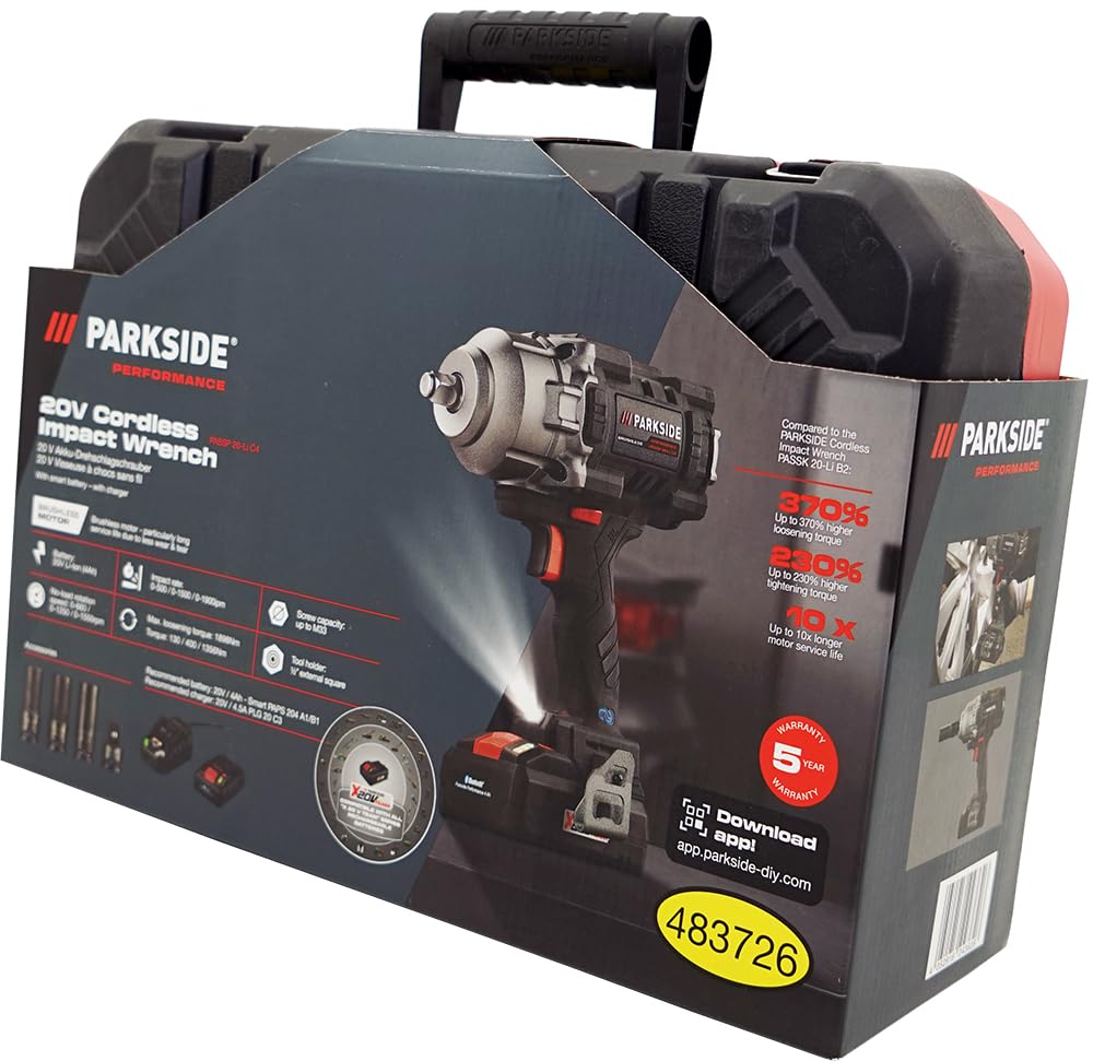 HEADNMORE® Paquete - PARKSIDE PERFORMANCE® Atornillador de impacto con batería PASSP 20-Li C4 incl. Batería inteligente de 4Ah + Llavero
