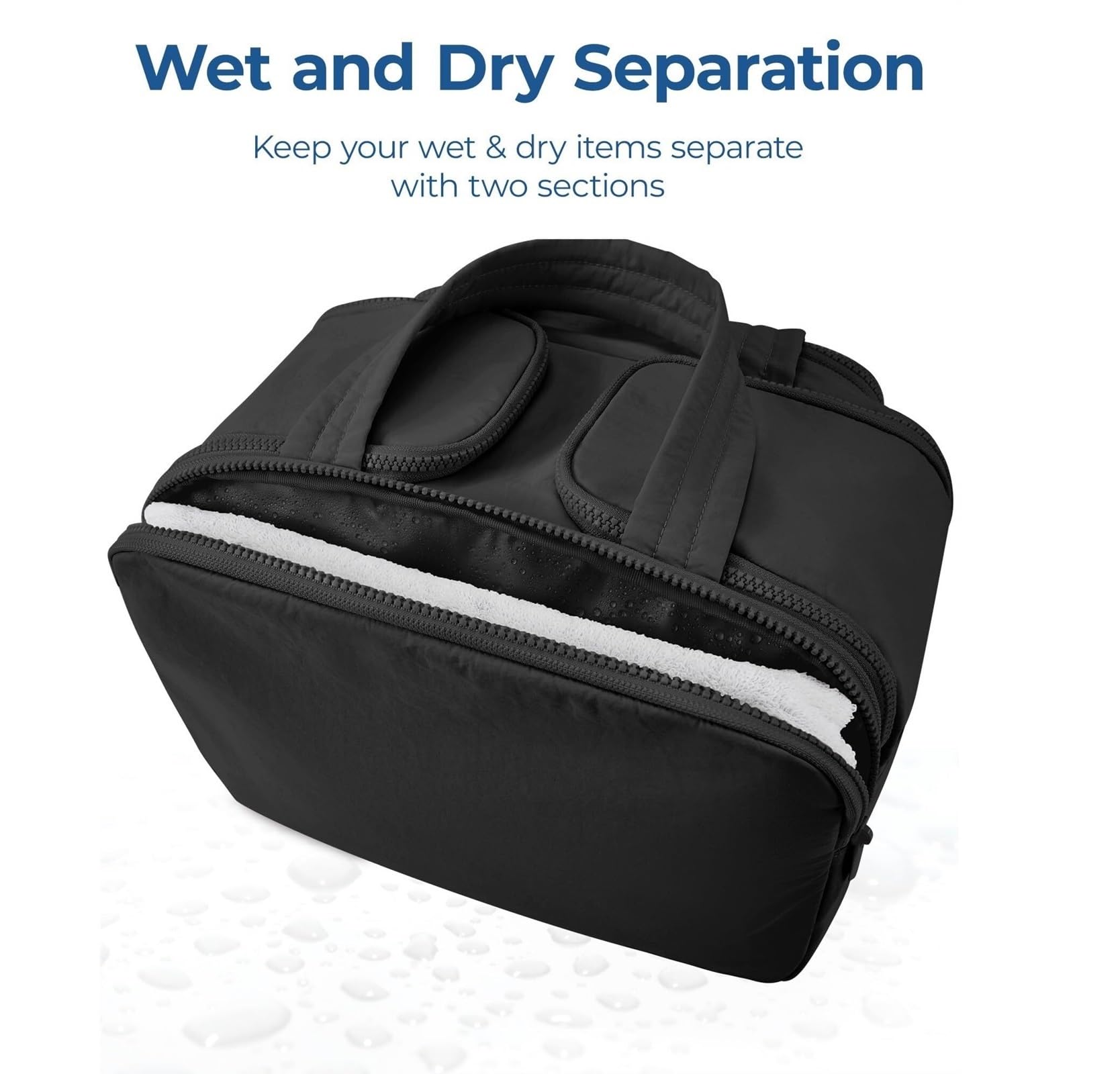 RUVOO Portátil para Viaje Bolsas Bolsa De Aseo De Viaje, Bolsa De Viaje Ligera, Bolsa De Maquillaje Cosmética Esponjosa, Bolsa De Almacenamiento con Asa Organizador Maquillaje(Black)