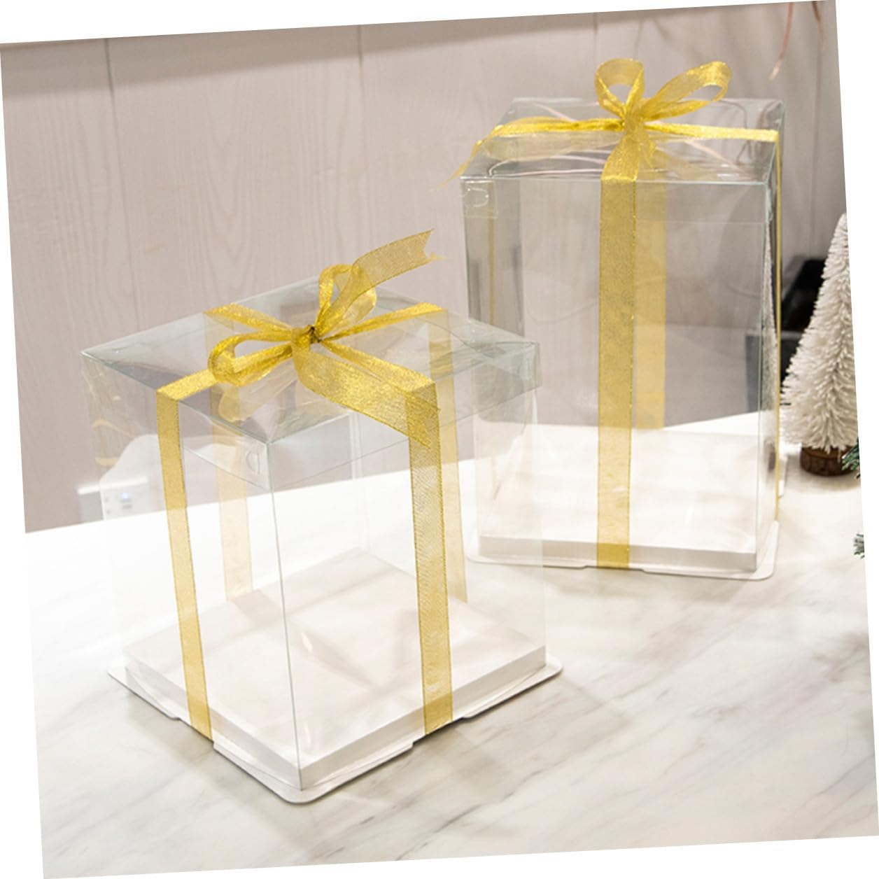 FAVOMOTO 5pcs 8-inch Square Cake Boxes with Ribbon Food Packaging Cake Carriers Double-layer 26x26x25cm Birthday Storage Containers for Bakery and Packaging