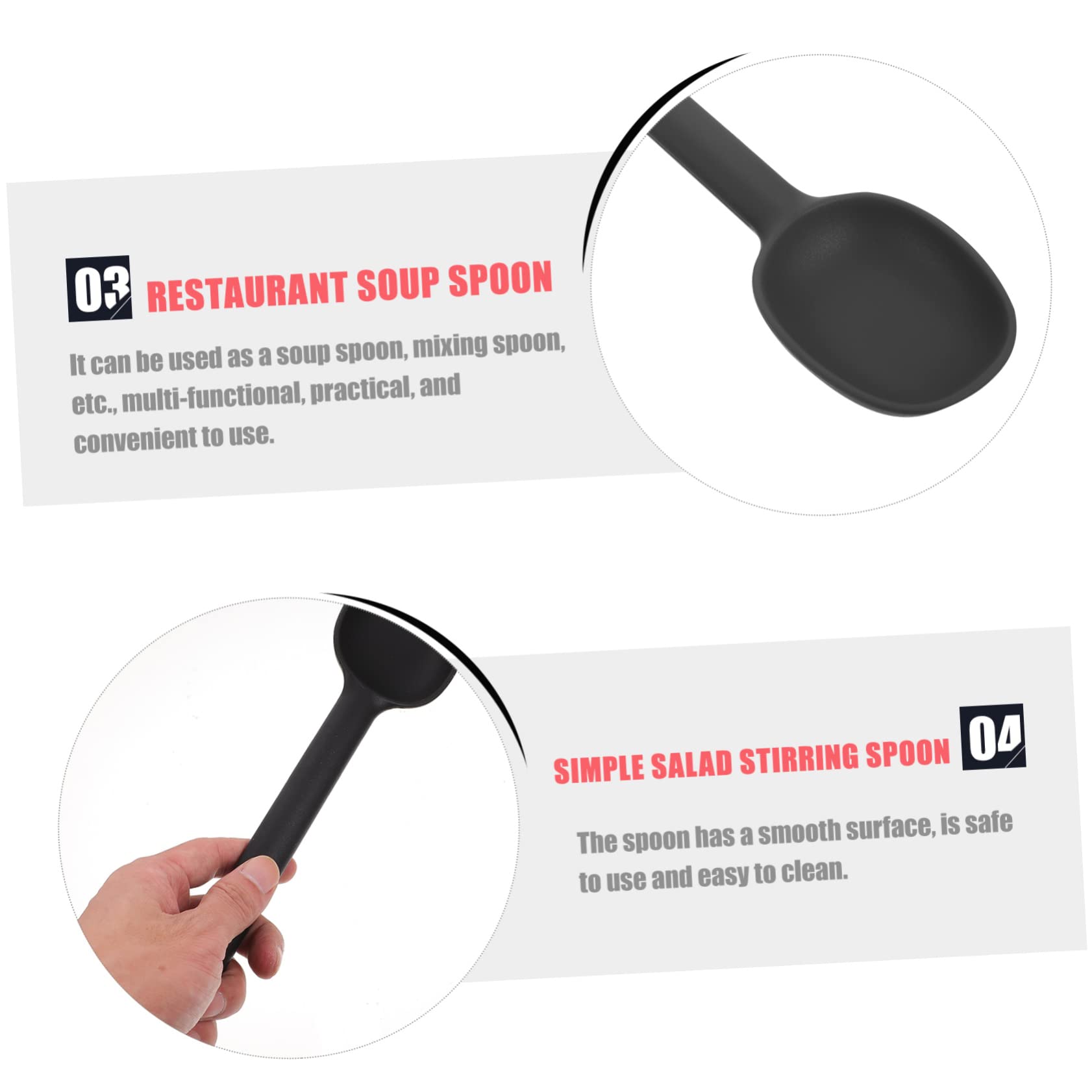 1pc Silicone Spoon Soup Spoons Caviar Spoons Japanese Soup Spoon Stir Bar Spoon Ramen Spoon Stirring Ladle Creative Food Stirring Spoon Useful Salad Stirring Spoon Black BEBEMOKO