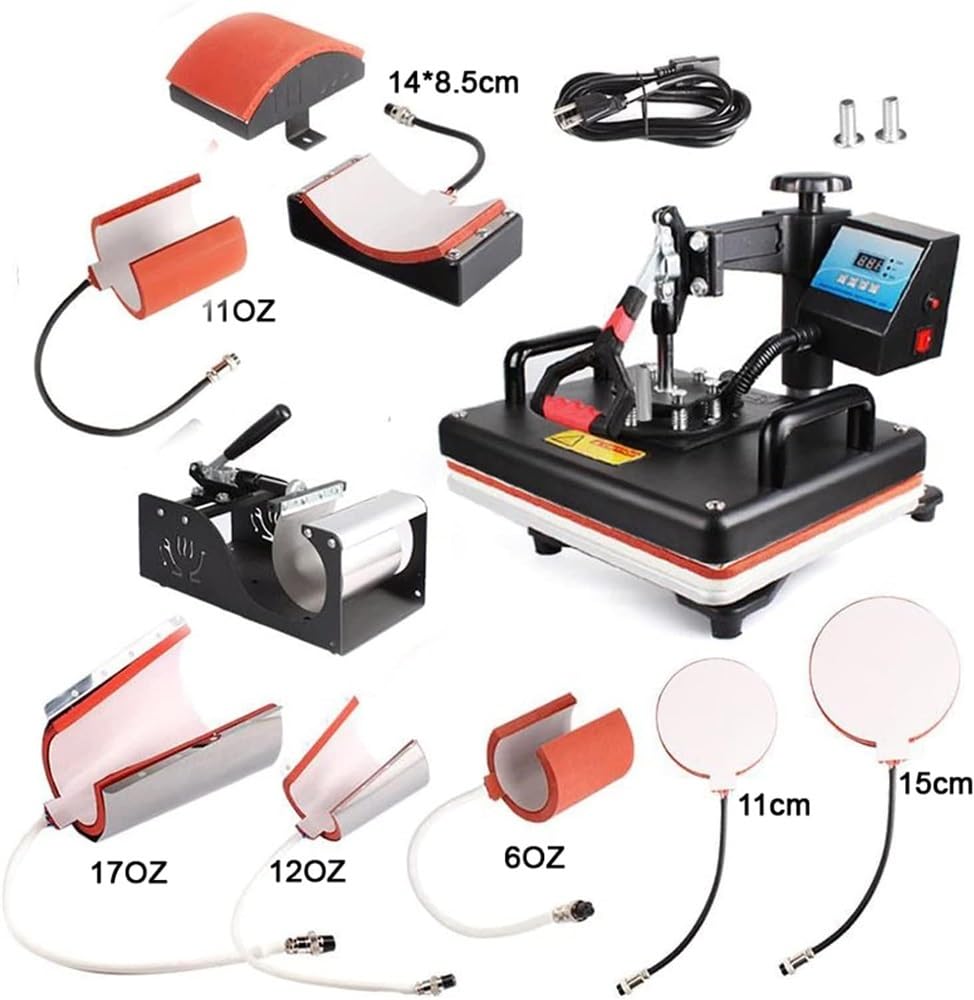 Macchina per pressa a caldo 8 in 1, macchina per trasferimento a sublimazione per magliette, cappelli, tazze, piatti e bottiglie, attrezzatura versatile per trasferimento di calore per progetti fai da