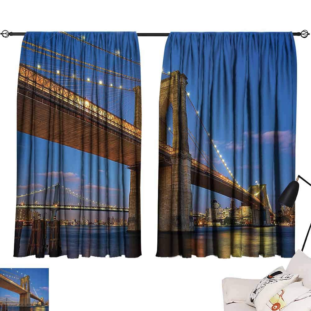 Customized Curtains Apartment Decor Collection Brooklyn Bridge at Twilight in New York City East River Modern Metropolis Sunset Image Blackout Draperies for Bedroom Window W63" x L45" Blue Ivory