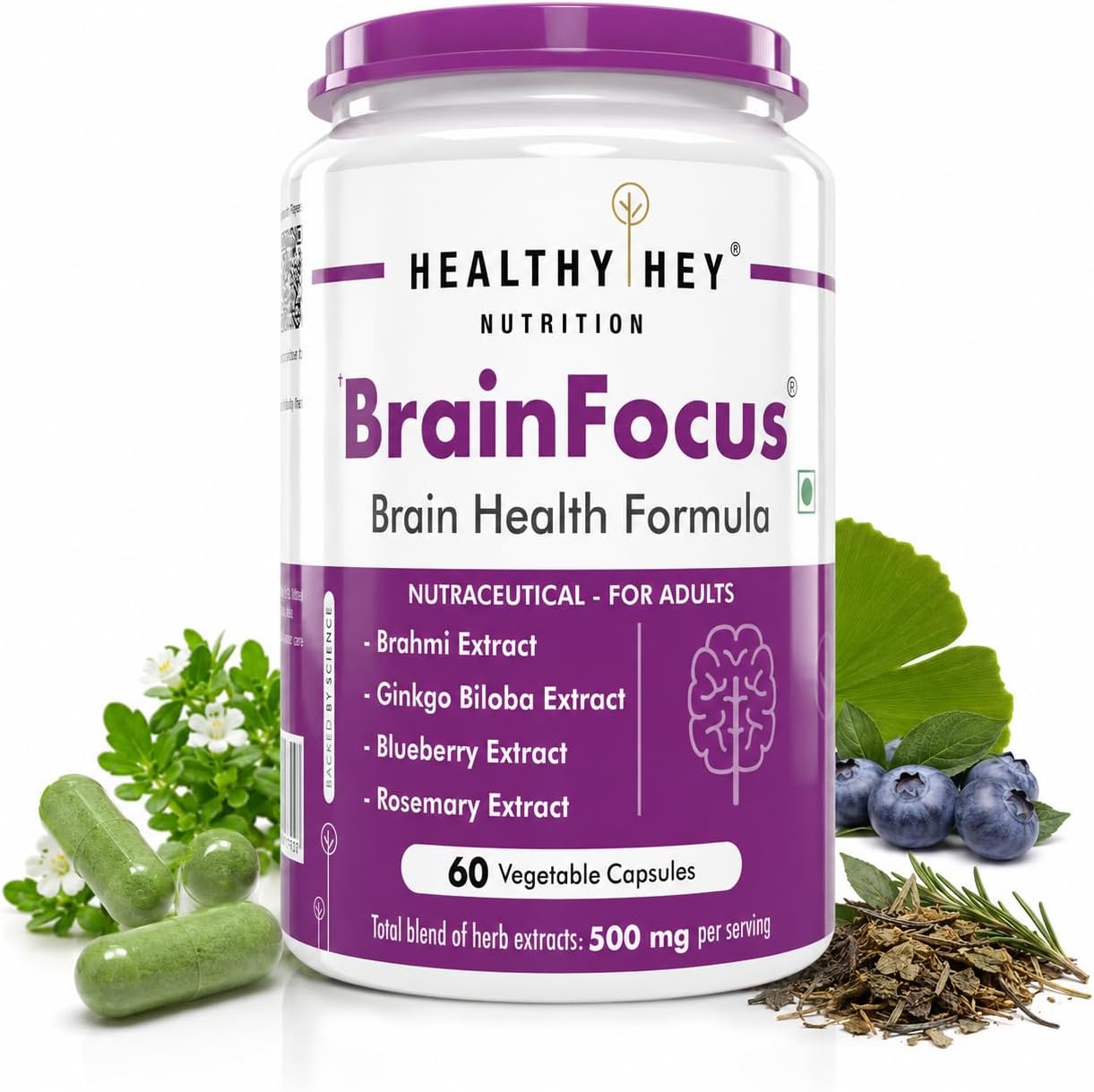 BrainFocus - Natural Brain Health Formula for Memory & Focus - 60 Veg Capsules
