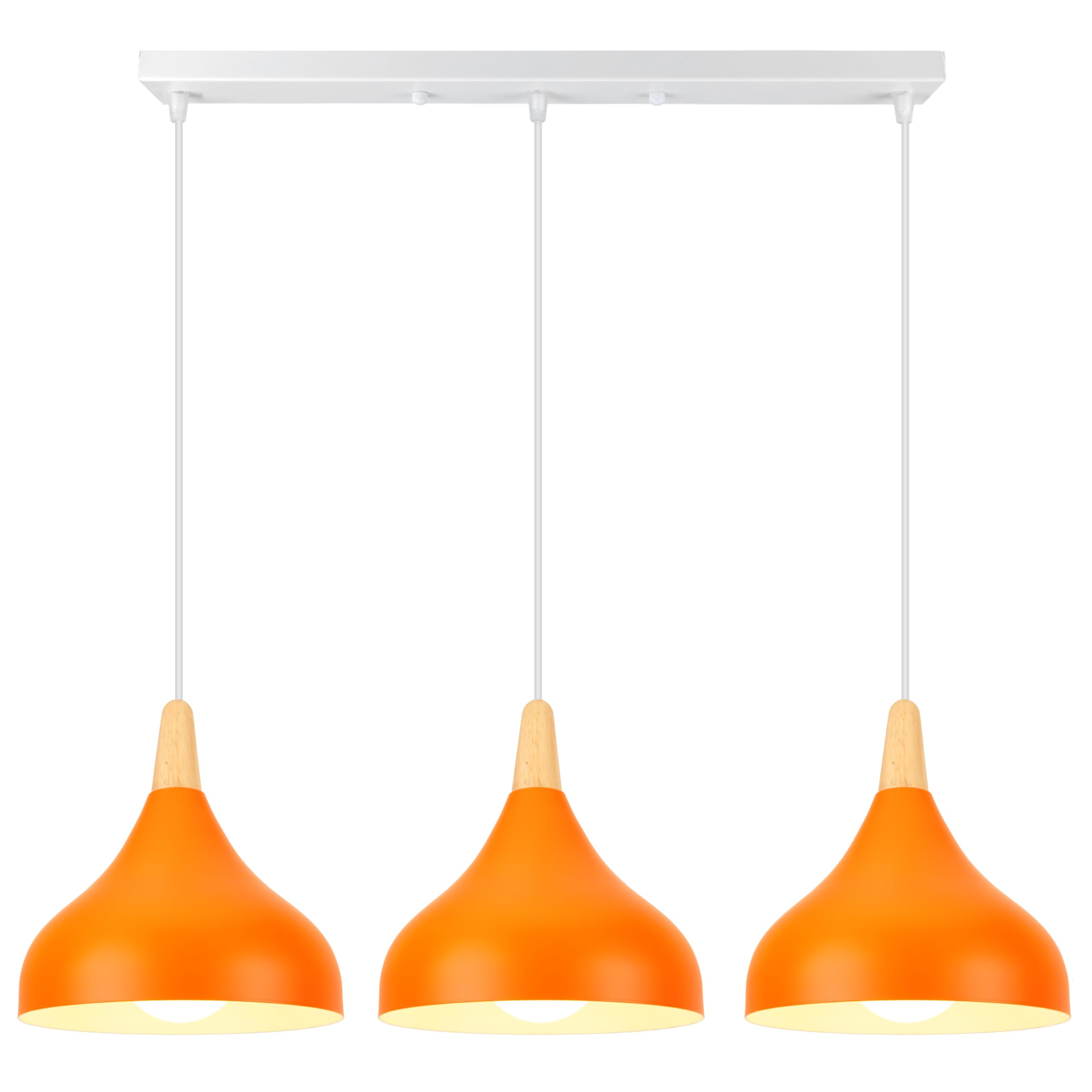 iDEGU 3 Retro E27 Pendant Light Modern Style Drop Hat Ceiling Light Metal Wood Ceiling Lamp for Dining Room Living Room Kitchen Diameter 20 cm (Orange, Bar)
