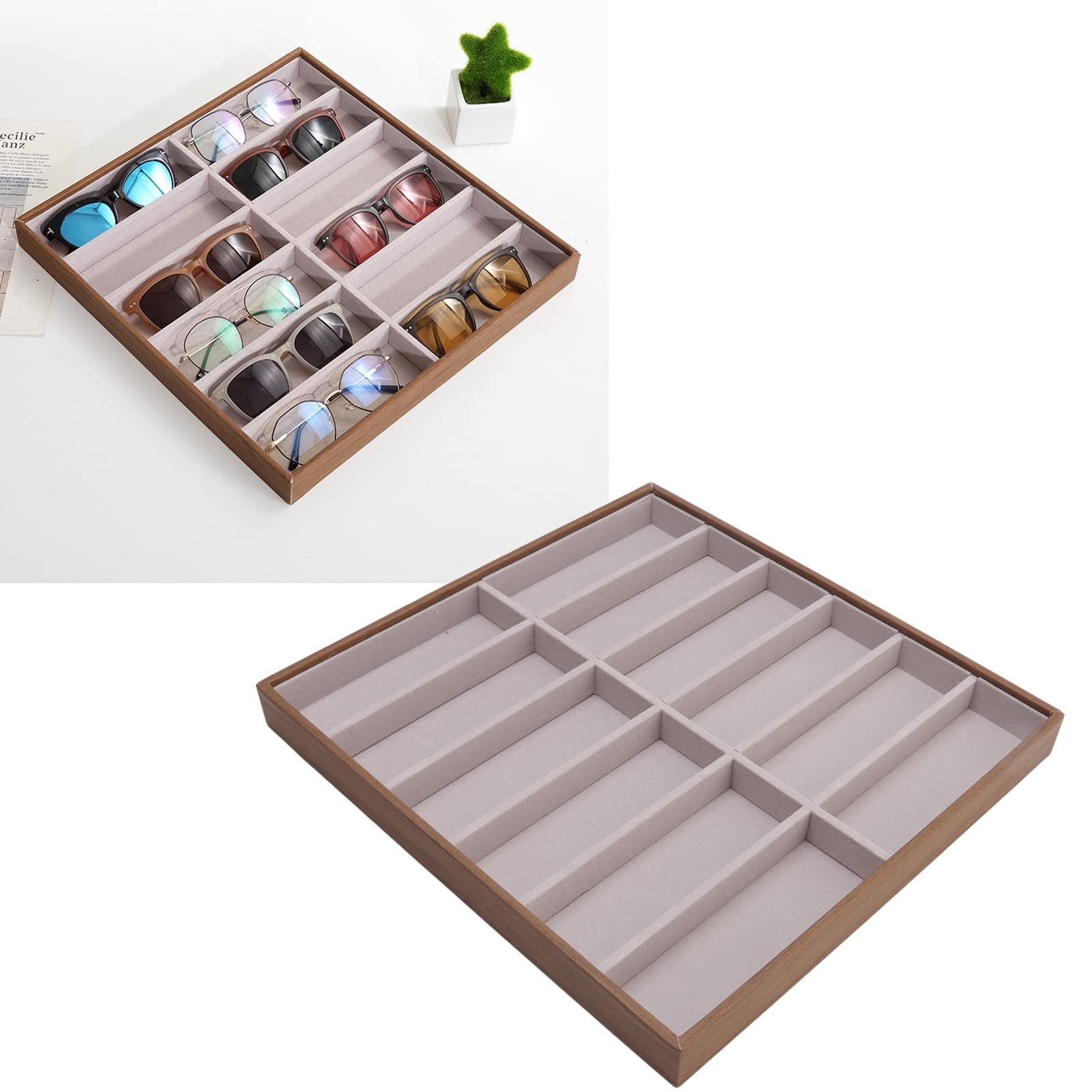 Zerodis Organizador de Gafas de Sol, Bandeja de ExhibicióN de Gafas de Madera Maciza de Poliuretano Ligero, Elegante Estuche de Almacenamiento para Gafas para Hombres y Mujeres Feria (12 rejillas)