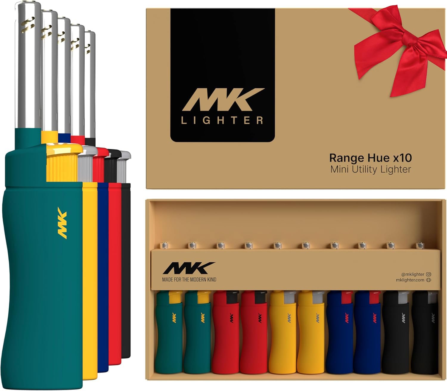 MK Lighter 10PCS Candle Lighters, Windproof Flame, Ideal as Lighters for Candle, BBQ Lighters, Camping, Outdoor, Butane Refillable, Multipurpose (3BL HUE -10PC)
