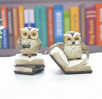 2pcs Owl Figurines Owl Reading Book Statue Animal Sculptures Collection Figurines for Home Decor & Gift. [Energy Class A]