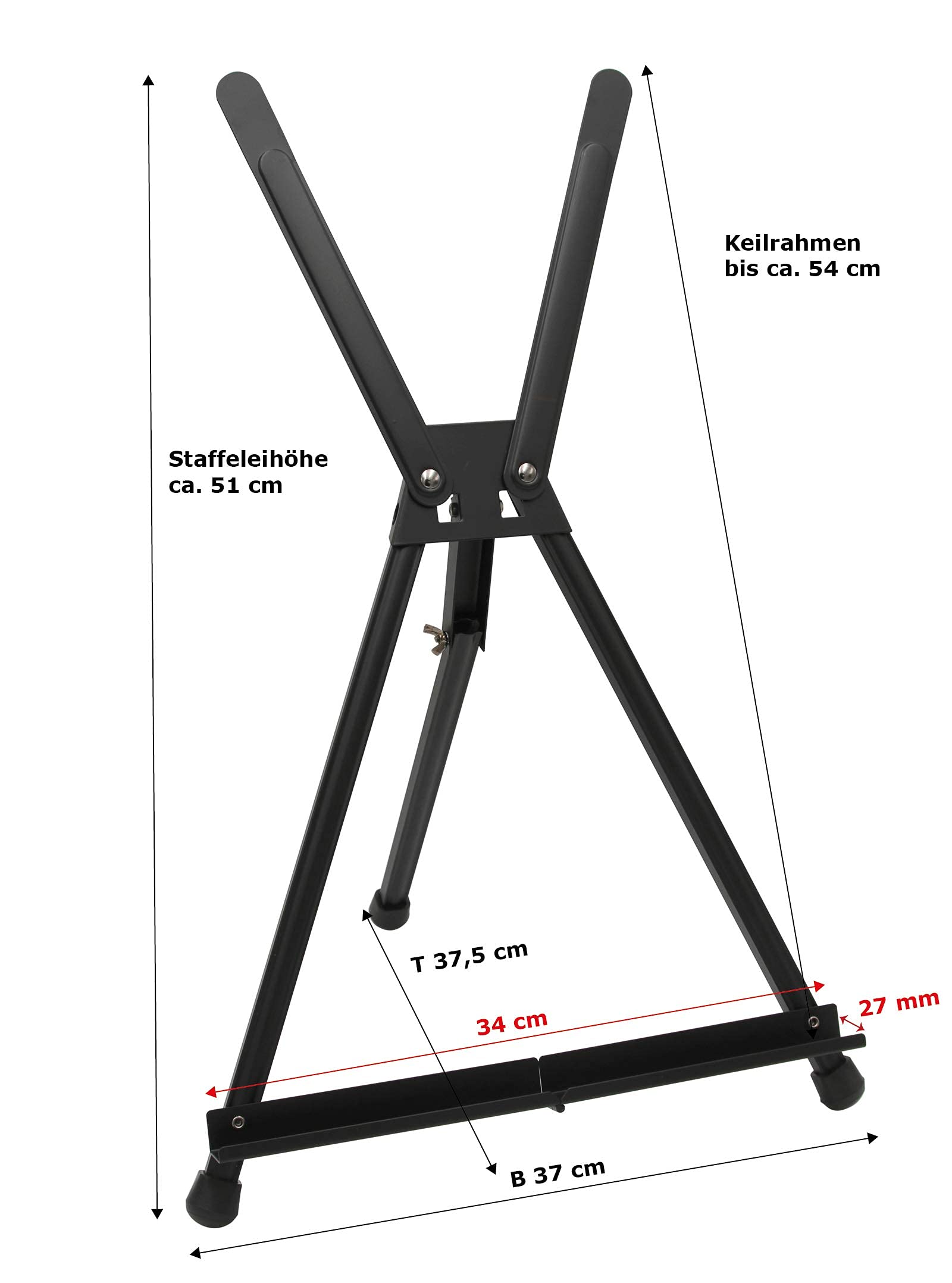 Paintersisters Cavalletto da tavolo in alluminio nero, cavalletto da tavolo per telaio fino a 54 cm, pieghevole, piccolo cavalletto a 3 zampe