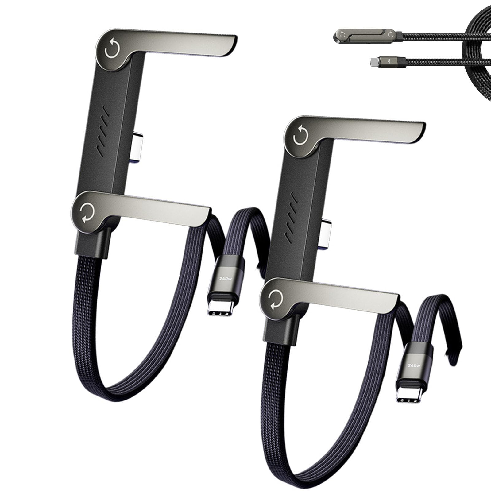 Cable de carga rápida de 240 W con soporte de teléfono integrado, soporte invisible 2 en 1, cargador tipo C plegable en forma de T con 360 soportes ajustables para teléfonos y tabletas