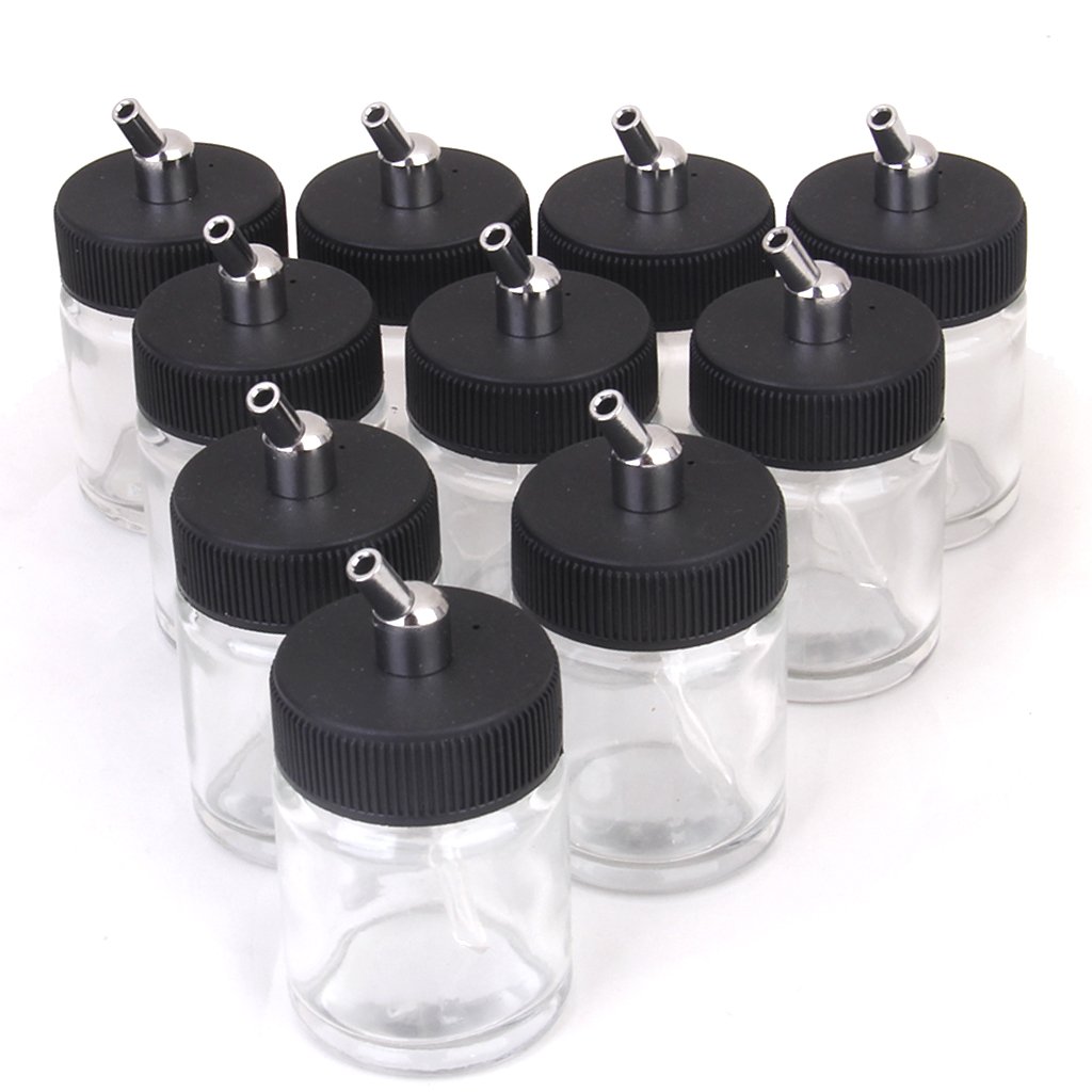 10pcs Transparent Glass Bottles Set with Stainless Steel Pump for Airbrush - Professional Paint Cup Kit with 22cc Capacity - for Model Airbrush Set