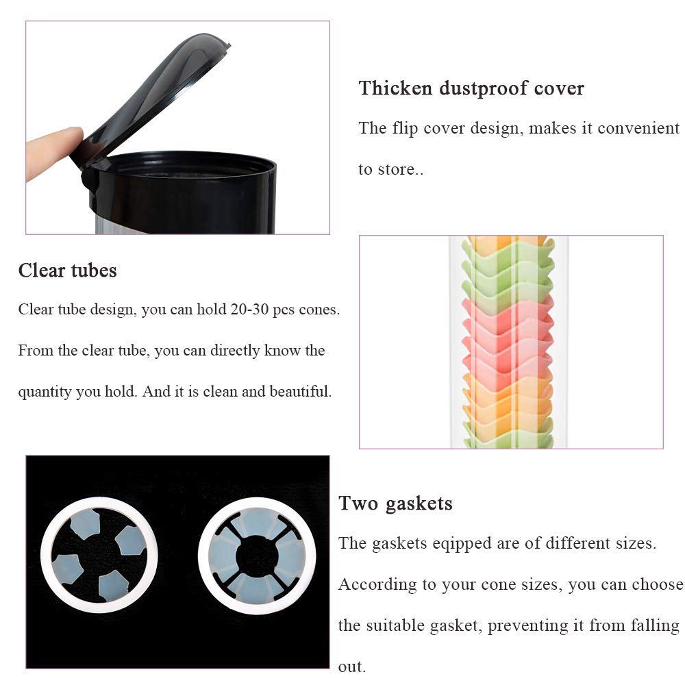 KUNHEWUHUA Distributeur de cône de crème glacée 17 "Lx4"Dia Tube en plastique transparent avec joint noir