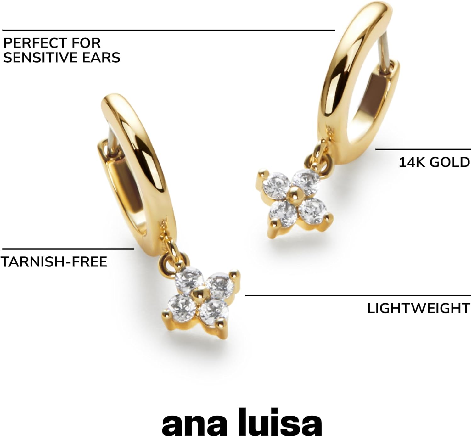 Ana Luisa Huggie Hoop Earrings - Solitaire Pendant Charm Earring - Dainty Hoop Earrings in 14K Gold Plated & Silver Rhodium Plated - Hypoallergenic, Water-Resistant, and Tarnish-Free - Gifts for Women - Image 4