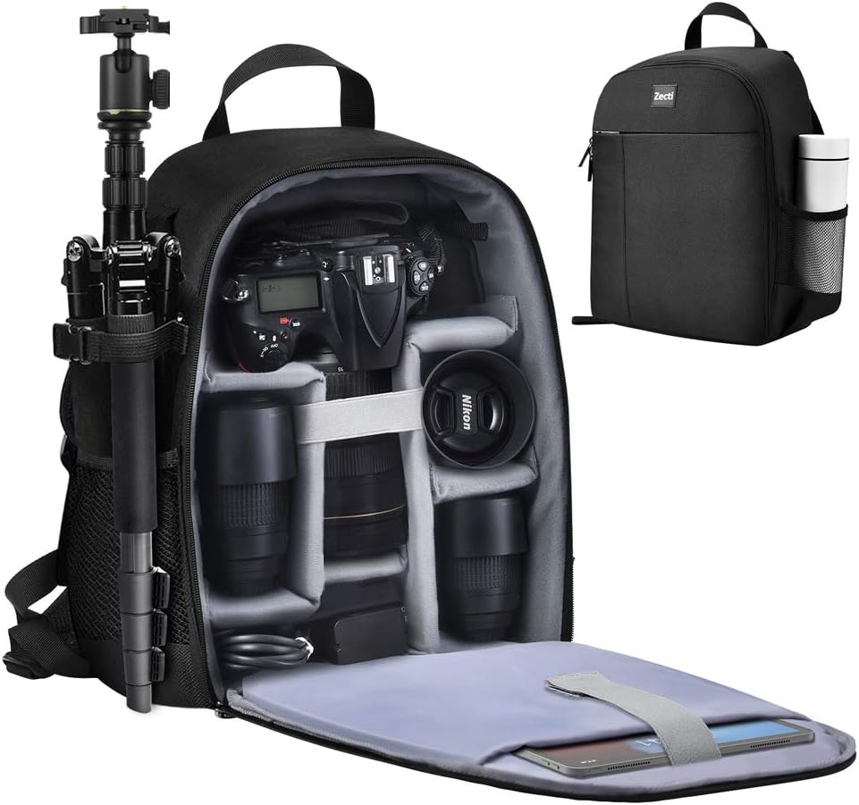 Zecti Camera Backpack, Professional Camera Bag Waterproof Canvas Photography Backpack - Carbon Black