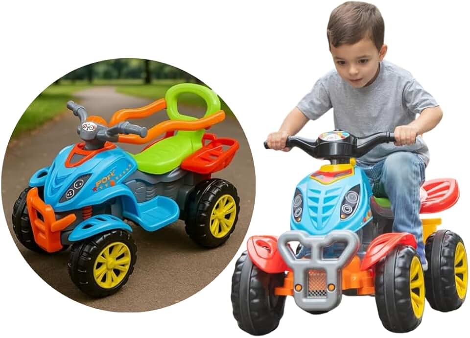 Quadriciclo Infantil 2 em 1, Carrinho de Passeio com Haste e Pedal, Suporte para Pés, Anel de Segurança, Porta Objetos, 51x61x92cm, Para 9 Meses Até 6 Anos, Capacidade 30kg (Unissex)