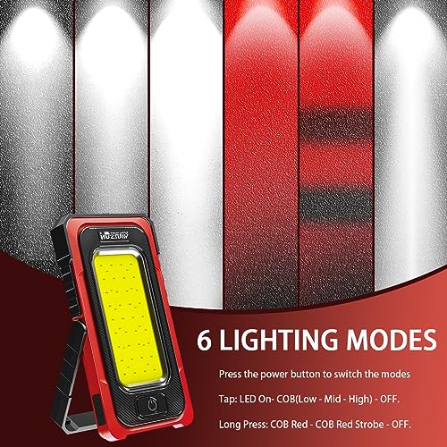 WARSUN Rechargeable Portable Magnetic Work Light, LED Flood Light Waterproof for Outdoor Camping Hiking Emergency Car Repairing (USB + Solar Charging, Red) - Thumbnail 3