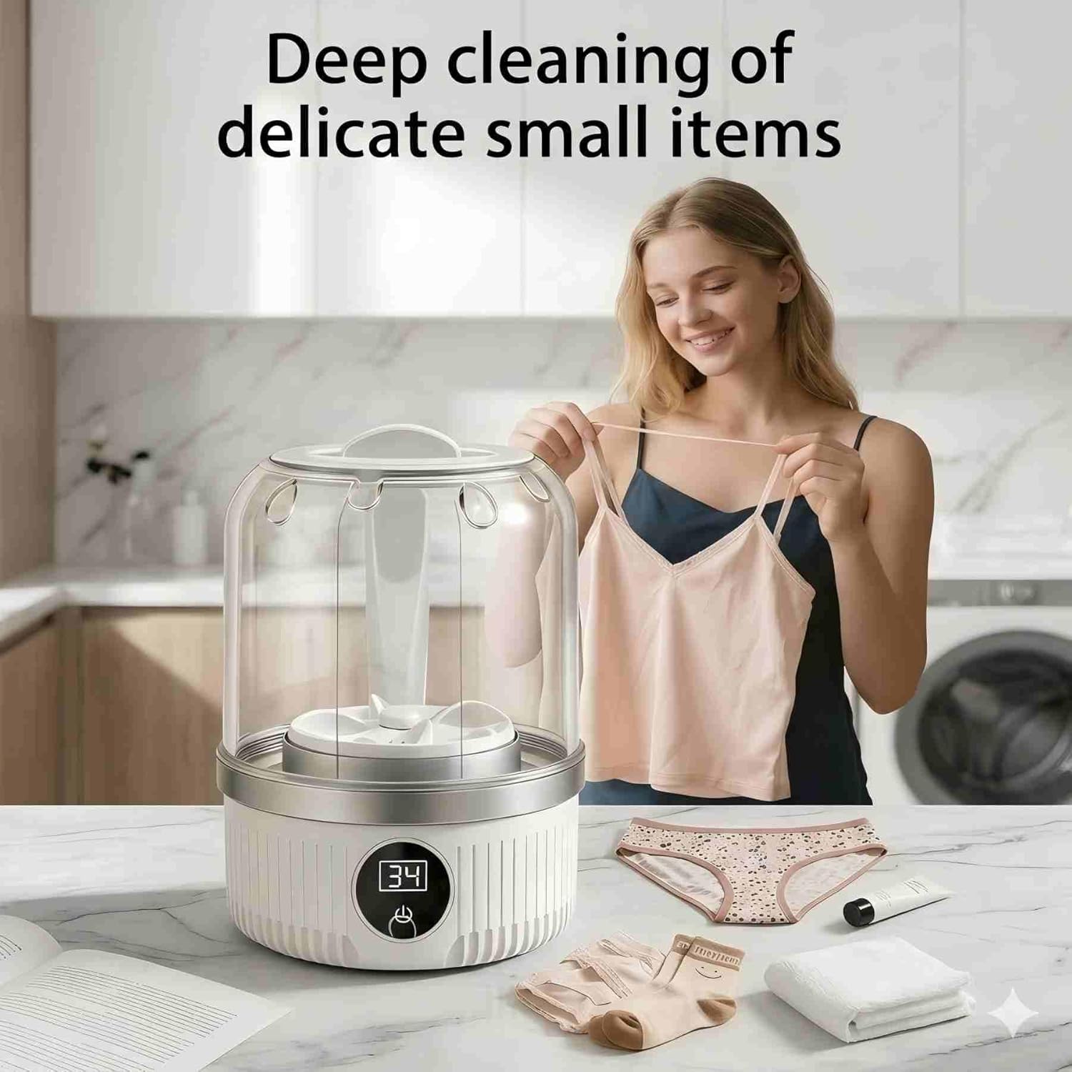 Portable Washing Machine,Mini Underwear Washer with LED Display,1L Small Washer,IP67 Waterproof, Delicate Wash for Socks,Bikinis & Doll Clothes,Ideal for Travel,Apartment,Camping,Dorms