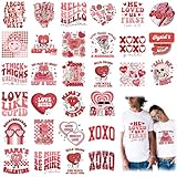 Estune 30 Stück Valentinstag Bügelbilder Valentinstag Wärmetransfers Vinyl Rosa Valentinstag DTF Transfers Lesen zum Drücken Aufbügeln Aufkleber Patches für Kleidung Tasche Abdeckungen DIY Dekoration