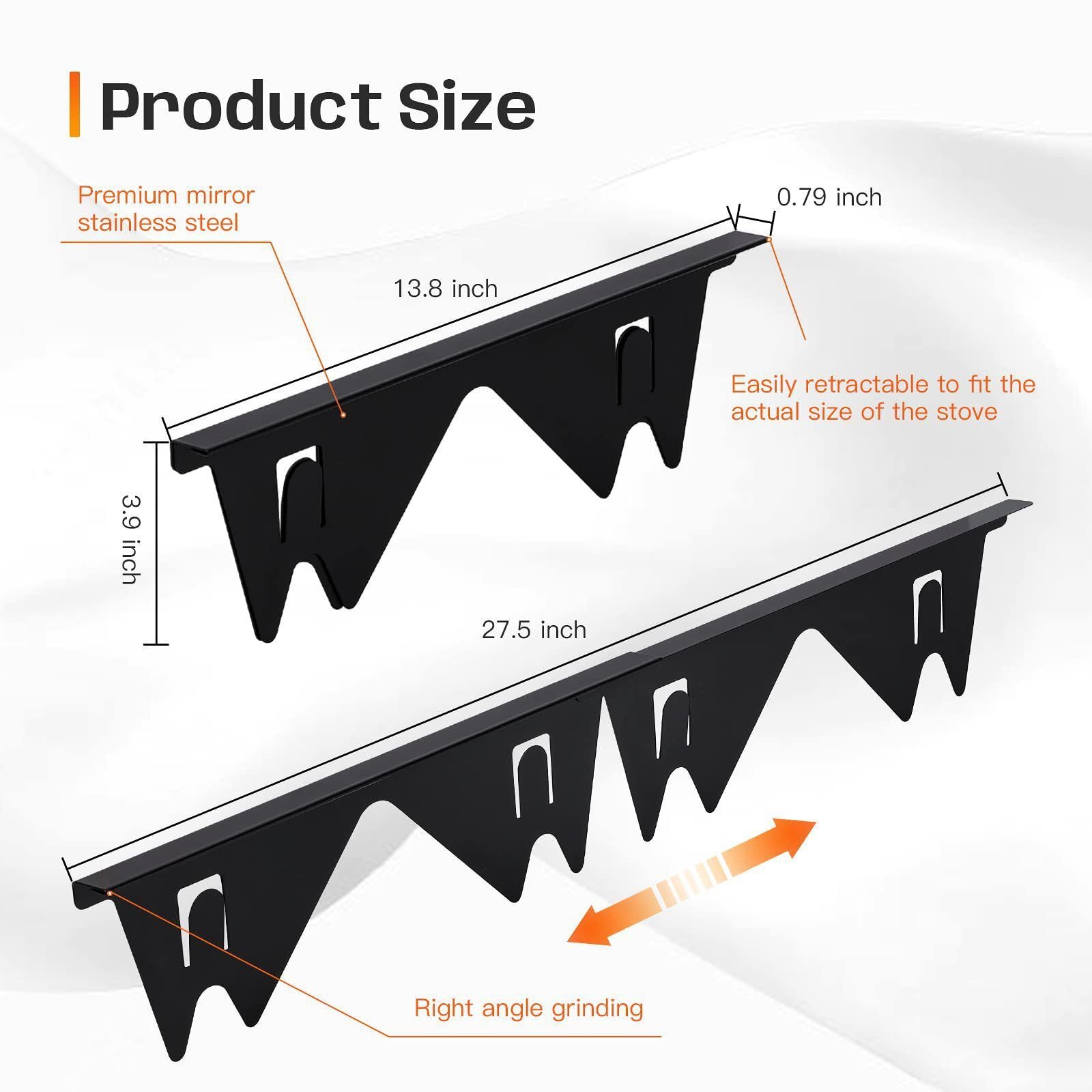 2 Pezzi Stove Gap Cover in Acciaio Inox, Retrattili 35-70cm, Resistenti al Calore, Coprifessura Riutilizzabili per Piano Cottura, Guarnizione per Cucina, Stufa, Contatore e Lavasciuga (Argento)