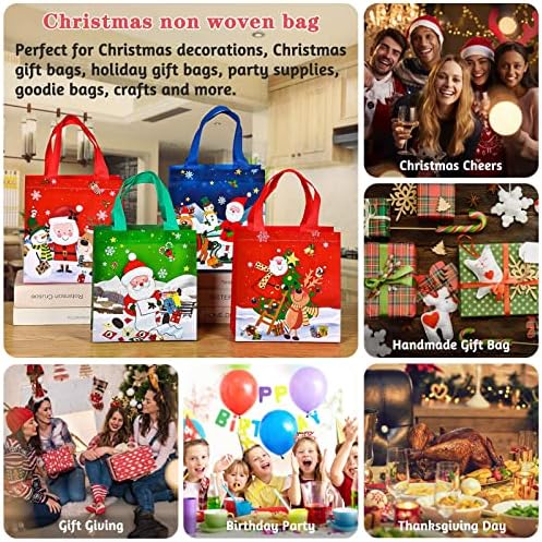 12 Pack Christmas Gift Bags with Handle, Reusable Tote Bags Christmas Present Bags Grocery Bag Non-woven Shopping Bag for Christmas Gift Wrapping