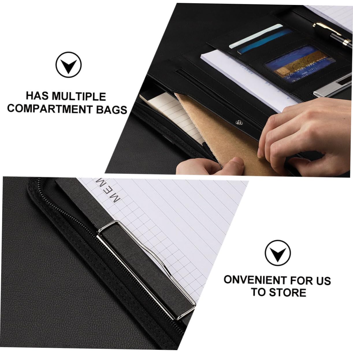 VILLCASE Portafolio de Cuero con Cremallera Carpeta de Portafolios Profesional para Documentos y Reuniones Negocios Hombre Mujer