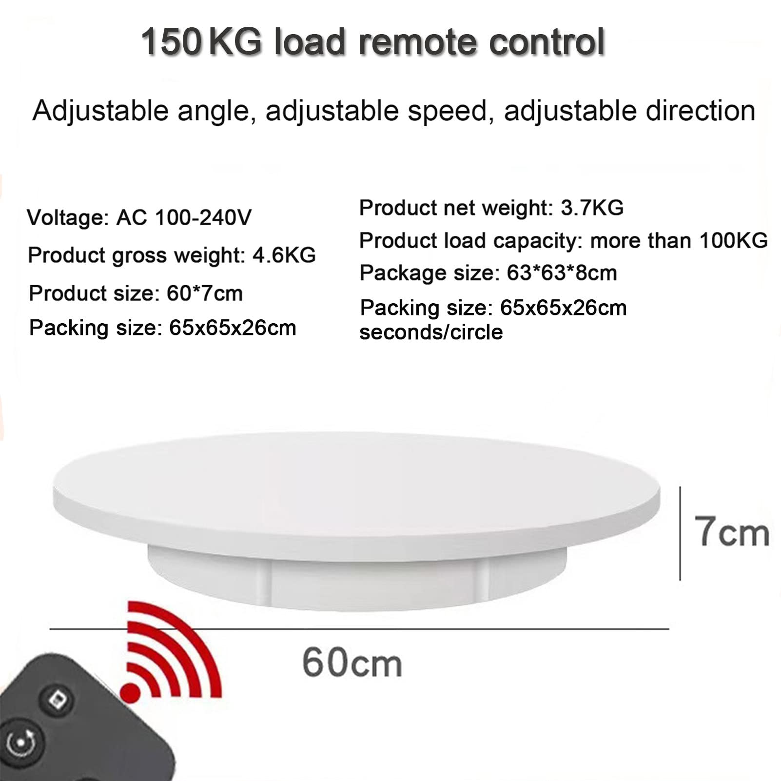 Mesa giratoria eléctrica para fotografía, Base giratoria eléctrica de 360 Grados, Plato Giratorio para fotografía 150KG Grabación de vídeo, presentaciones de Joyas,White-60cm