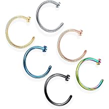 Silver Nose Ring Large, Nose Jewelry Multipack 6 Pack 316L Stainless Steel C Shape Tragus Piercing Jewelry for Men Women