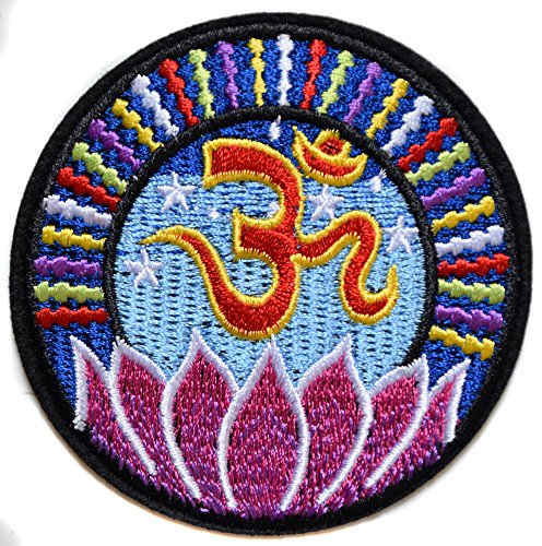 ecusson Ying Yang Lotus Soleil Terre Mantra Yoga Bouddhisme Univers 7,5cm Brode thermocollant