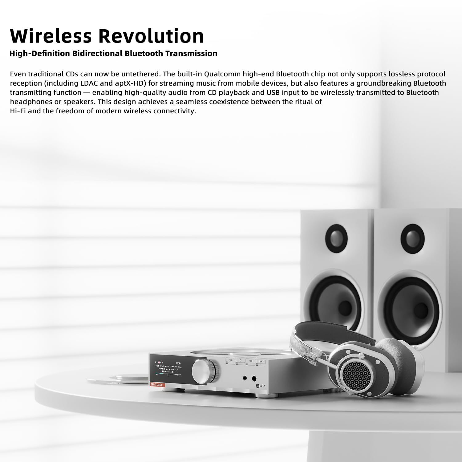 SMSL PL200 MK2 Lecteur CD MQA, lecteur CD tout-en-un intégrant un DAC et un amplificateur de casque,Hi-End DAC chip ES9039Q2M,lecture sans coupure,Entrées:USB/BT/CD; Sorties:RCA/XLR/casque/coax/opt/BT