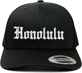 Honolulu Old English 6 Panel Trucker Mesh Cap