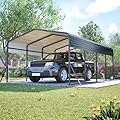 Praxatek Heavy Duty Metal Carport–12x20/13x20 FT Galvanized Steel Roof, All-Weather Outdoor Vehicle Shelter for Car, Truck, Boat, SUV, Black (13x20 FT)