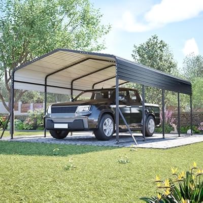 Praxatek Heavy Duty Metal Carport–12x20/13x20 FT Galvanized Steel Roof, All-Weather Outdoor Vehicle Shelter for Car, Truck, Boat, SUV, Black (13x20 FT)