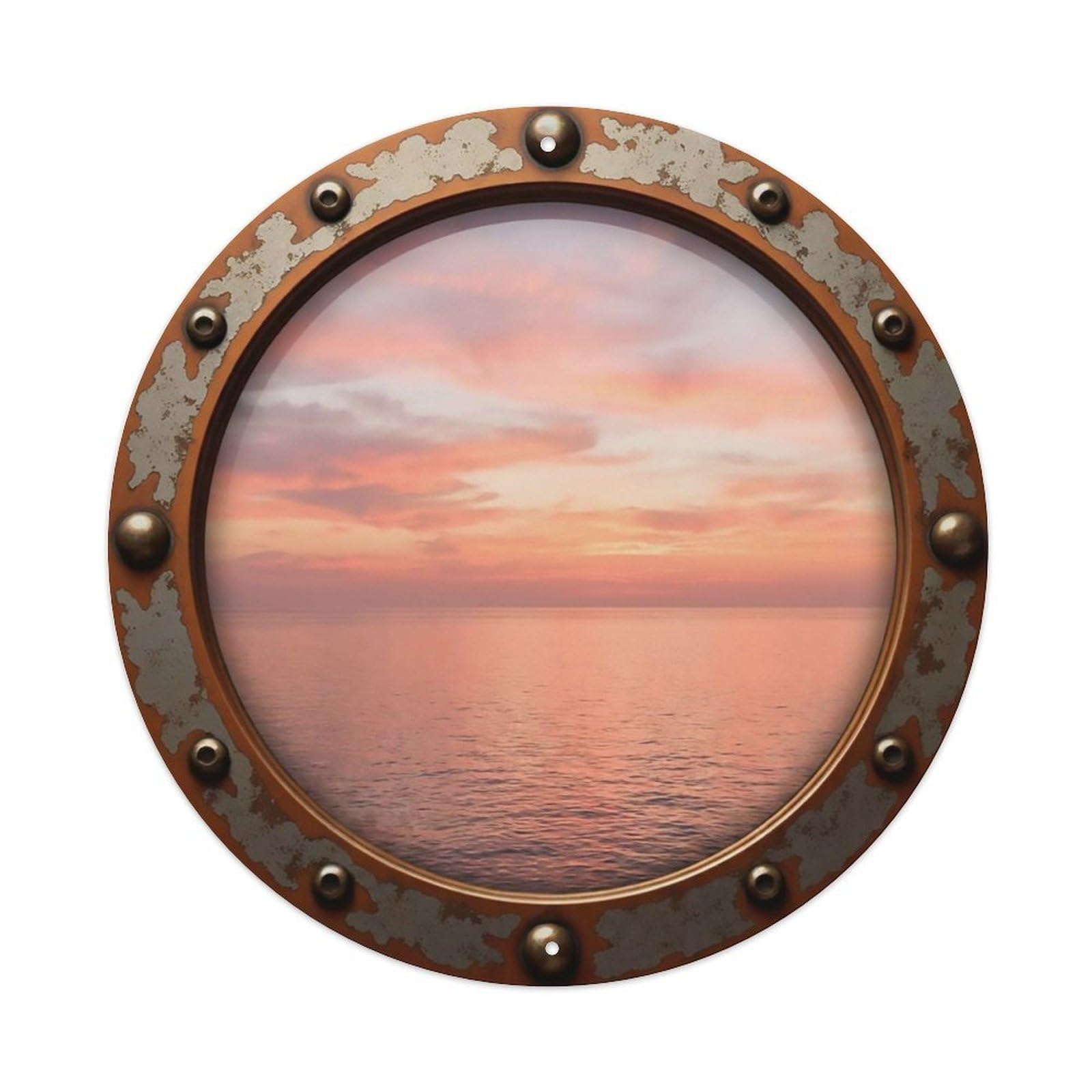 Vintage Porthole Salmon Sky Nautical Window View Metal Tin Sign