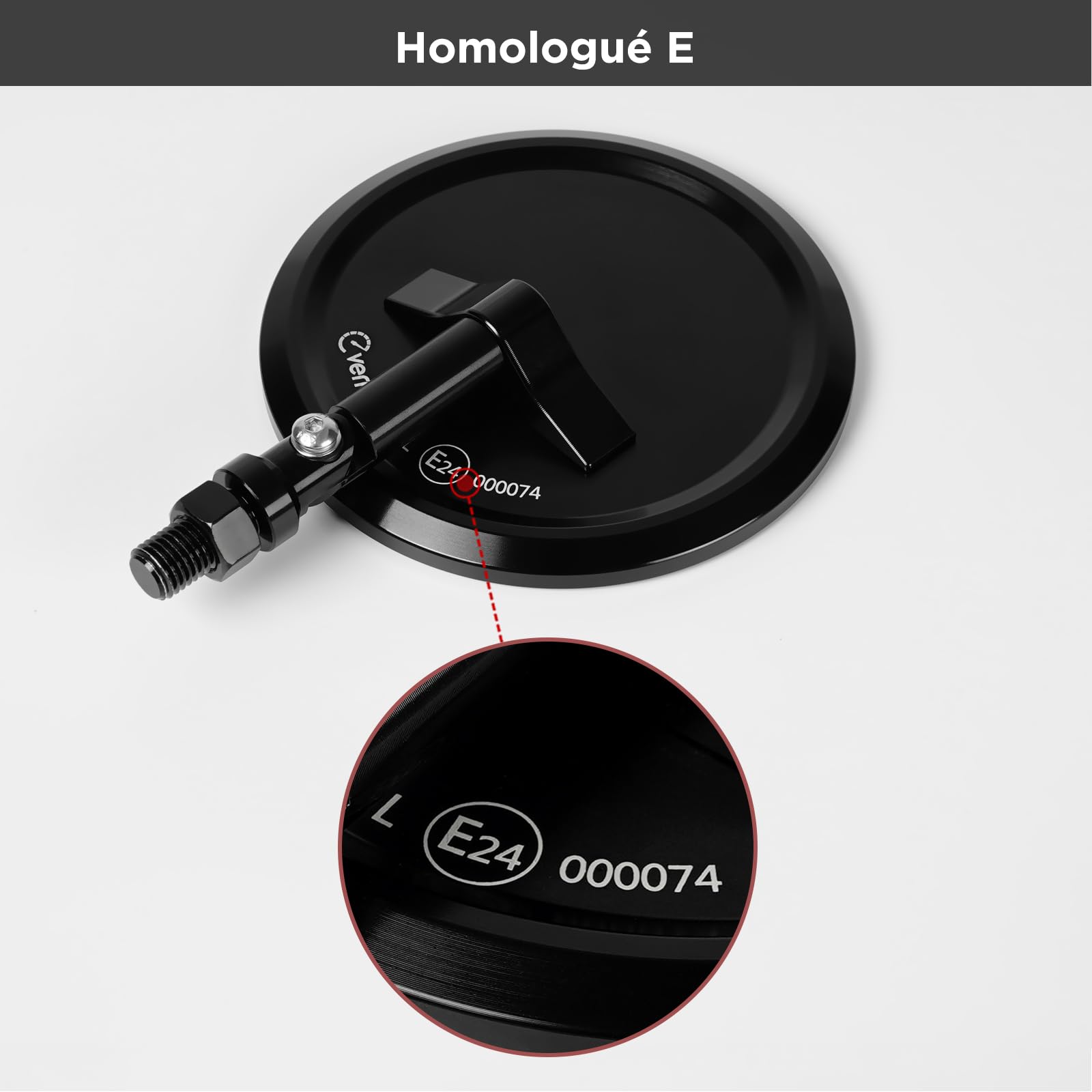 evermotor Rétroviseurs Moto Homologués E24 Aluminium CNC Réglables 360° avec Fixation à Pince pour Guidon 22 mm et 25,4 mm Sans Démontage 2pcs