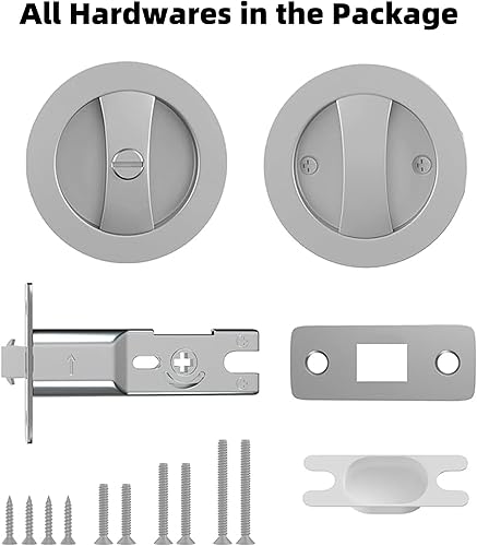 Miniatura 6 de Lethato Rround - Paquete de accesorios de puerta de bolsillo de níquel cepillado, cerradura de puerta de bolsillo, pestillo de puerta de bolsillo de