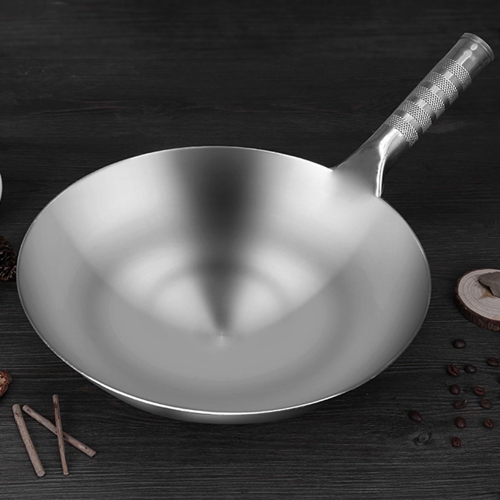 Wok Poêle 30 cm, sautés avec couvercle, wok en acier au carbone et wok antiadhésif, sans produits chimiques, wok chinois pour induction, électrique, gaz, tous feux