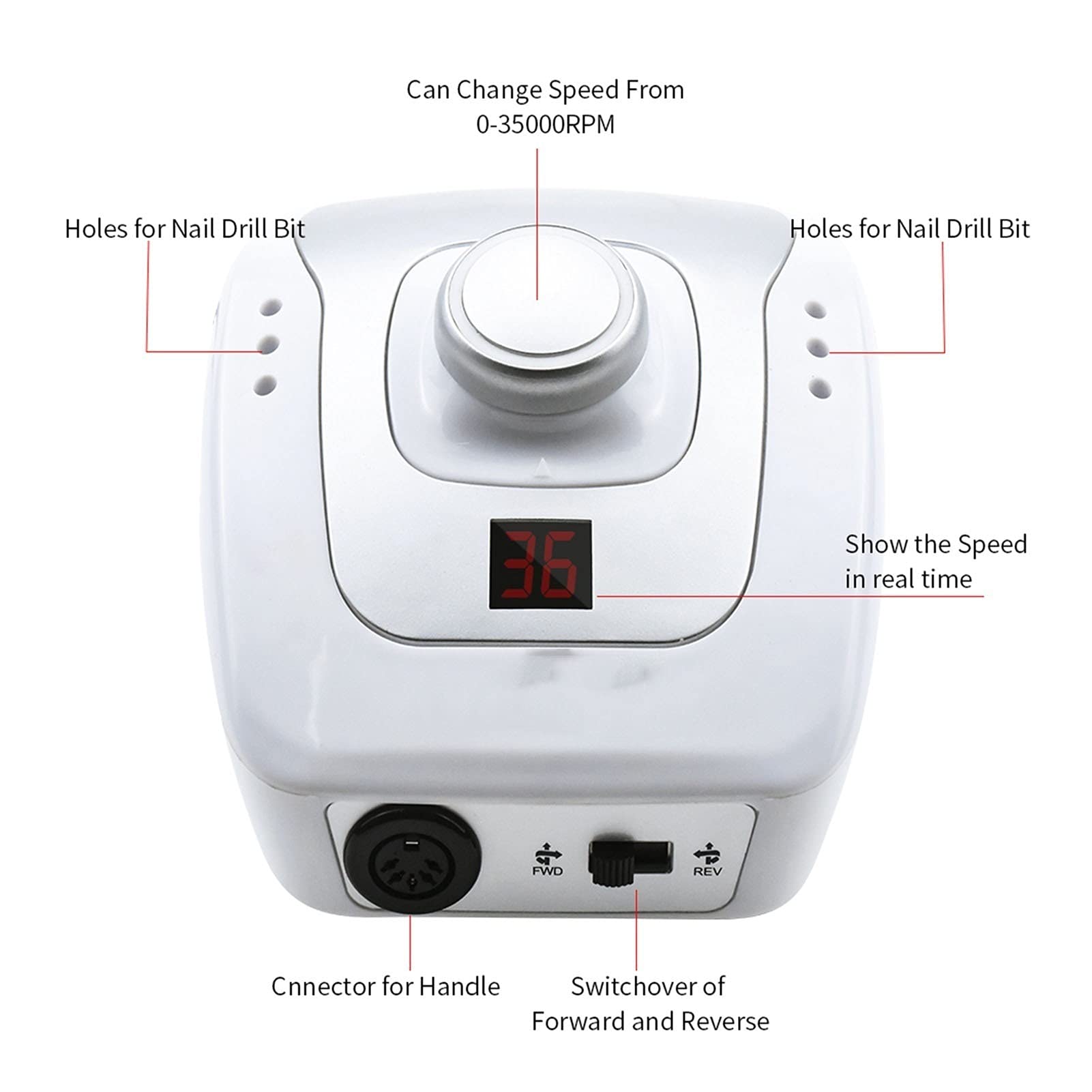 Máquina Perforadora de uñas 3 2W 35000RPM Aparato de Taladro uñas Pro Electric para Manicure Pedicure Files con Cortador Nail Art Drill Machine Tools(32W 35000RPM White)